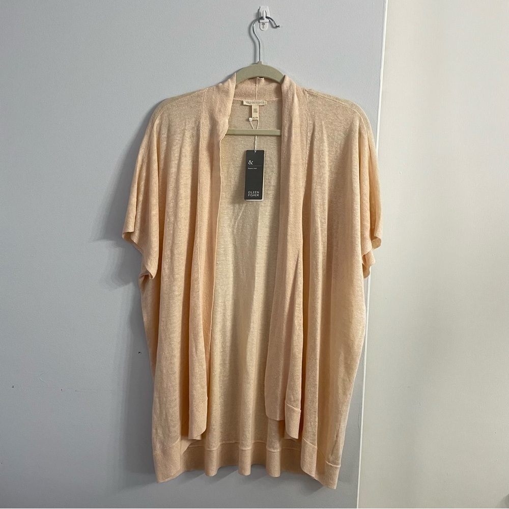 NWT EILEEN FISHER ALBST Lightweight ORGANIC LINEN STRAIGHT CARDIGAN Peachy Nude